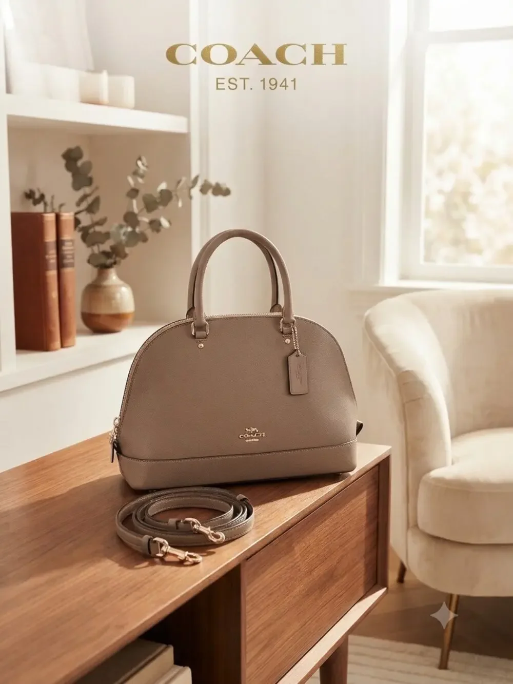 Classic Coach Taupe Dome Satchel / Crossbody